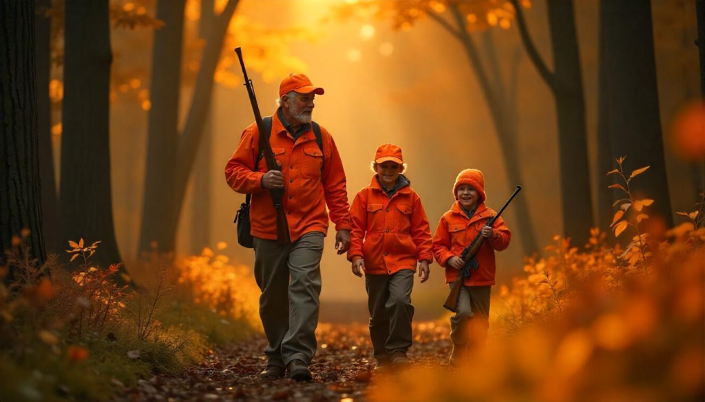 Family enjoying Sunday hunting in Pennsylvania woods