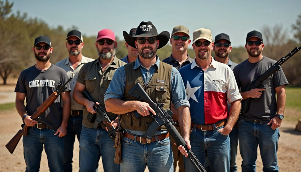 Texas gun owners at a shooting range supporting Second Amendment rights.