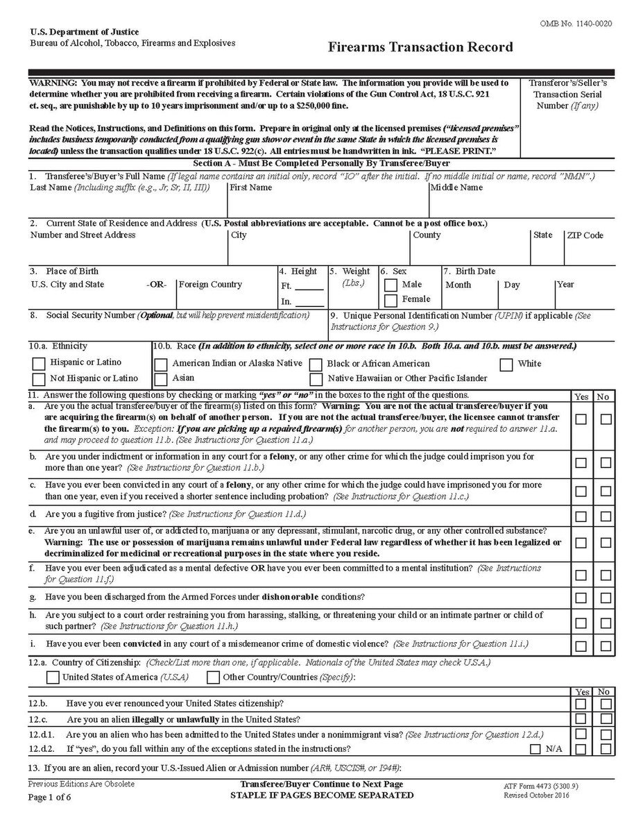 Firearms transaction record form.